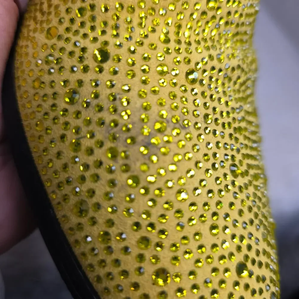 Bright Yellow sz10 Rhinestones allover loafers. Events. Entertainer. Shows Artzy